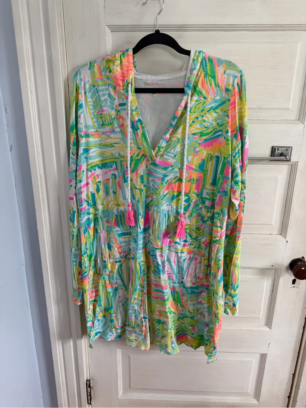 Lilly Pulitzer Multi-Color Hooded V-Neck Tunic with Tassels